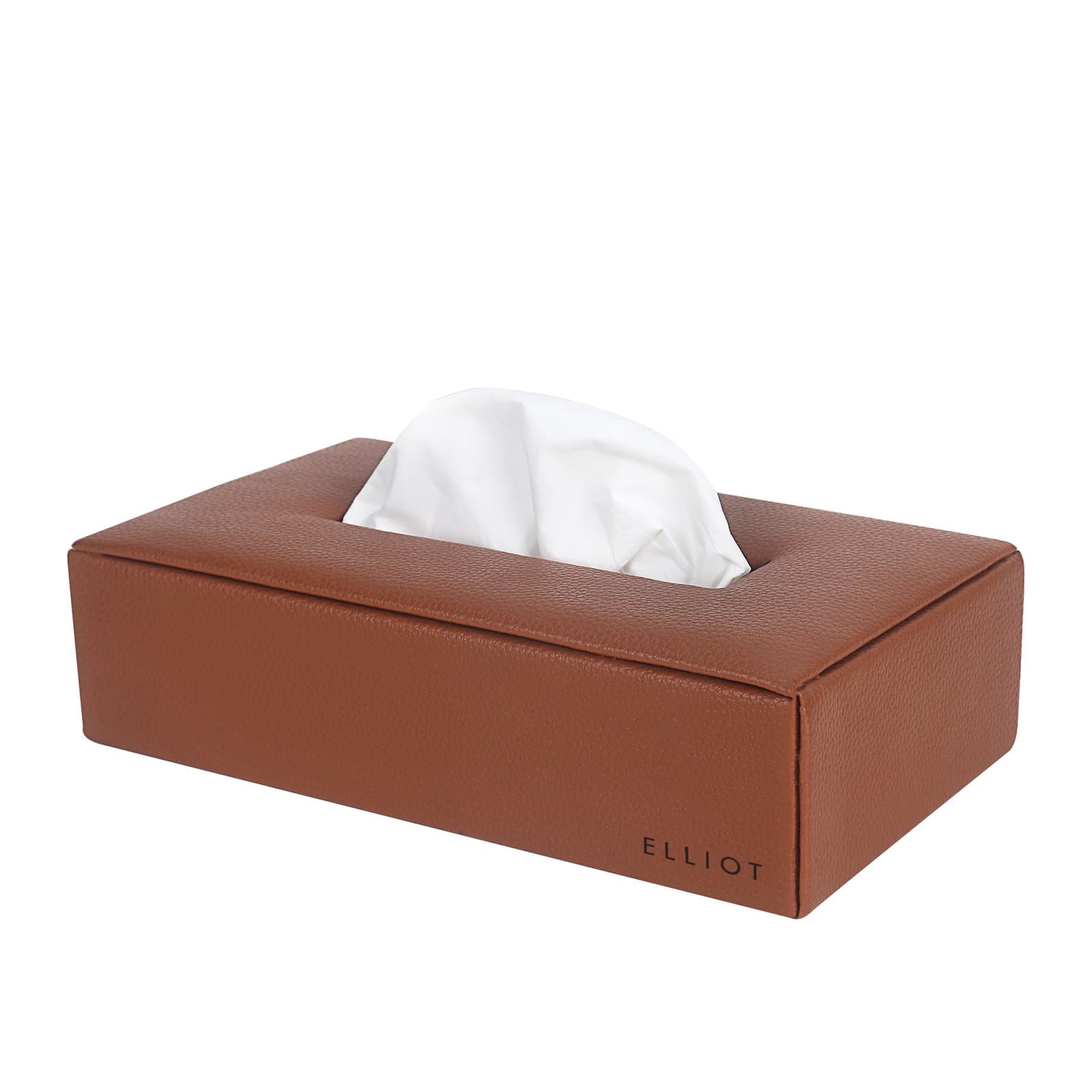 Elliot Premium Vegan Leather Tissue Box Holder with Wooden Base, Rectangular Napkin Holder & Tissue Paper Dispenser for Home, Office & Car, Facial Tissue Case Organizer In Tan