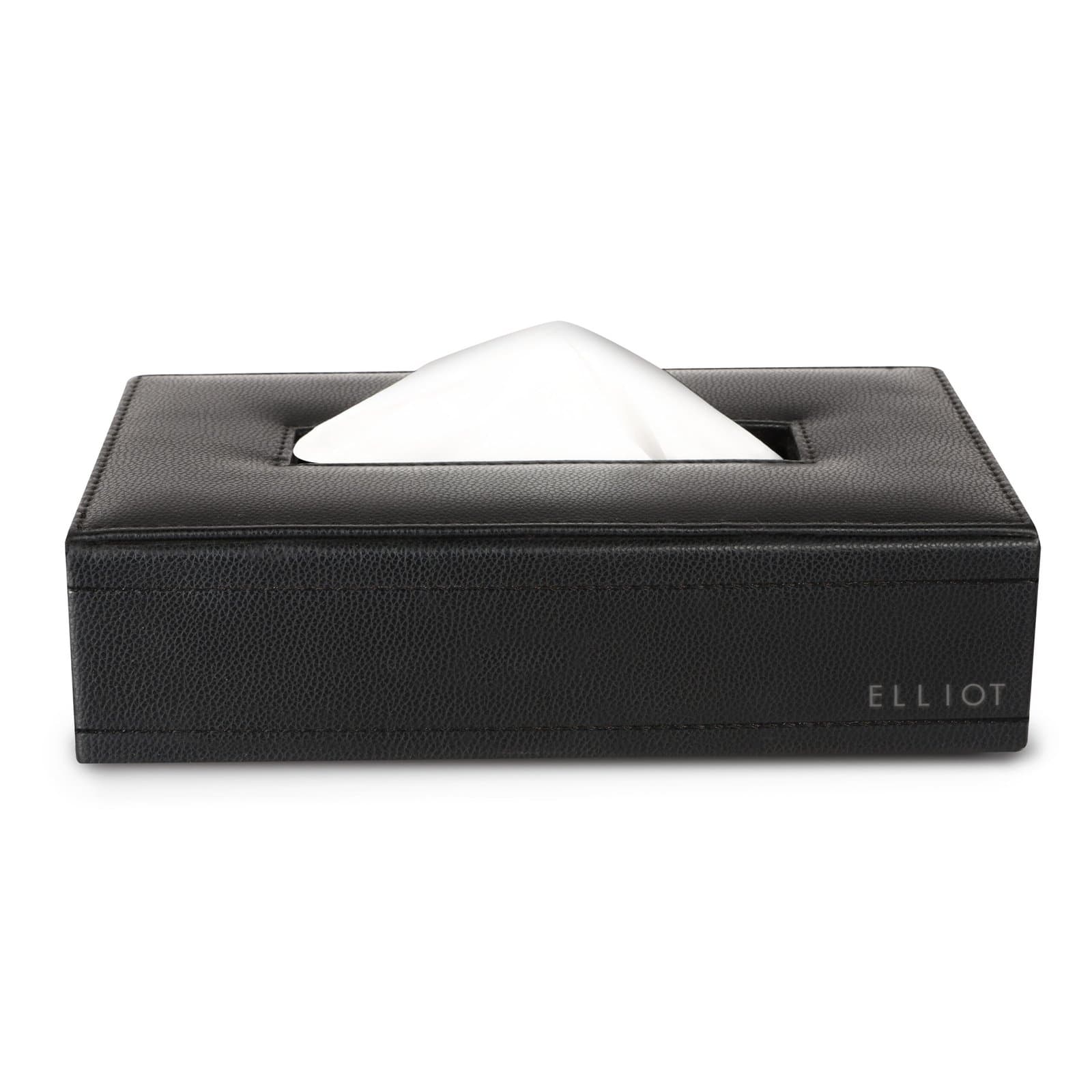 Elliot Premium Vegan Leather Tissue Box Holder with Wooden Base, Rectangular Napkin Holder & Tissue Paper Dispenser for Home, Office & Car, Facial Tissue Case Organizer In Black