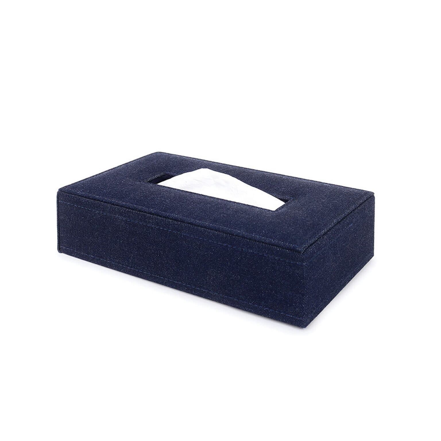 Elliot Premium Denim Fabric Tissue Box Holder with Wooden Base, Rectangular Napkin Holder & Tissue Paper Dispenser for Home, Office & Car, Facial Tissue Case Organizer In Blue