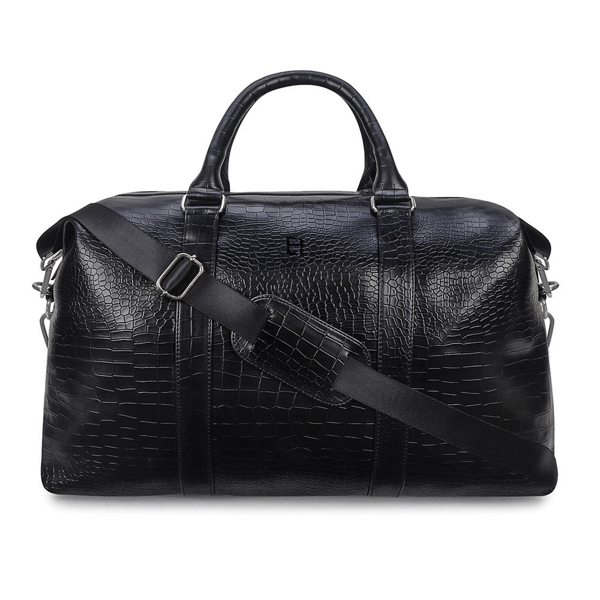 Elliot Animal III Black Vegan Leather Luggage Bag | Stylish Unisex Duffle with Functional Compartments | Detachable Strap & Zip Closure for Versatile Travel | 6-Month Warranty Included