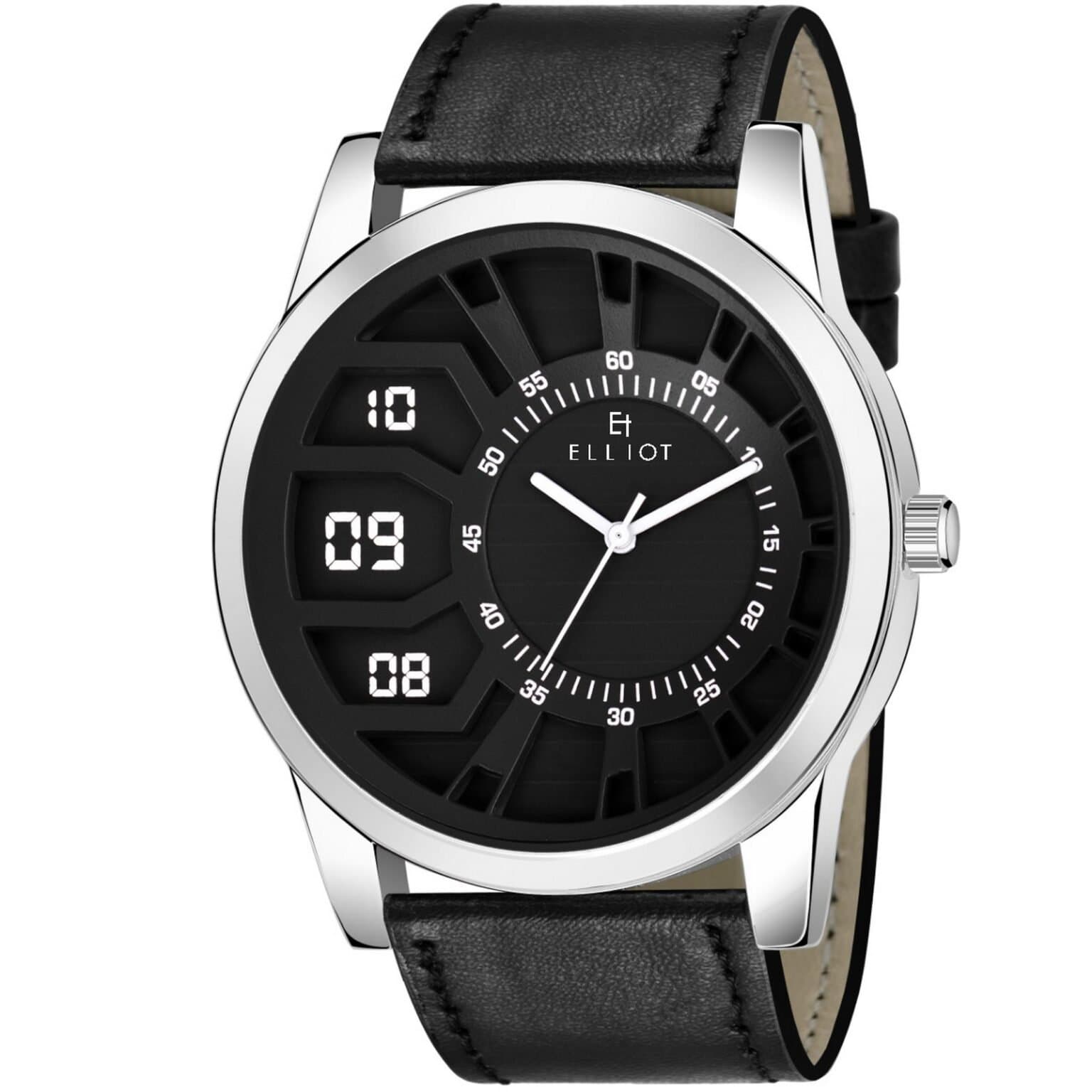 Elliot Dexter X Series Black Dial Men’s Fashion Analog Watch – Decorative Digital Design, Faux Leather black Strap 45mm