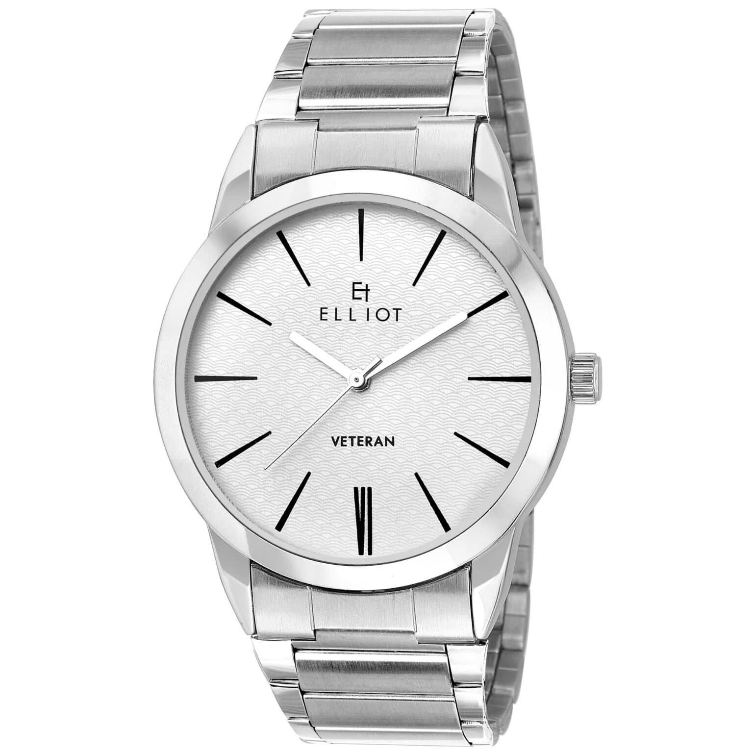 Elliot Polo Series White Metallic Wristwatch for Men | Silver Stainless Steel Bracelet | Alloy Dial | Quartz Powered | 40mm Silver Alloy Case